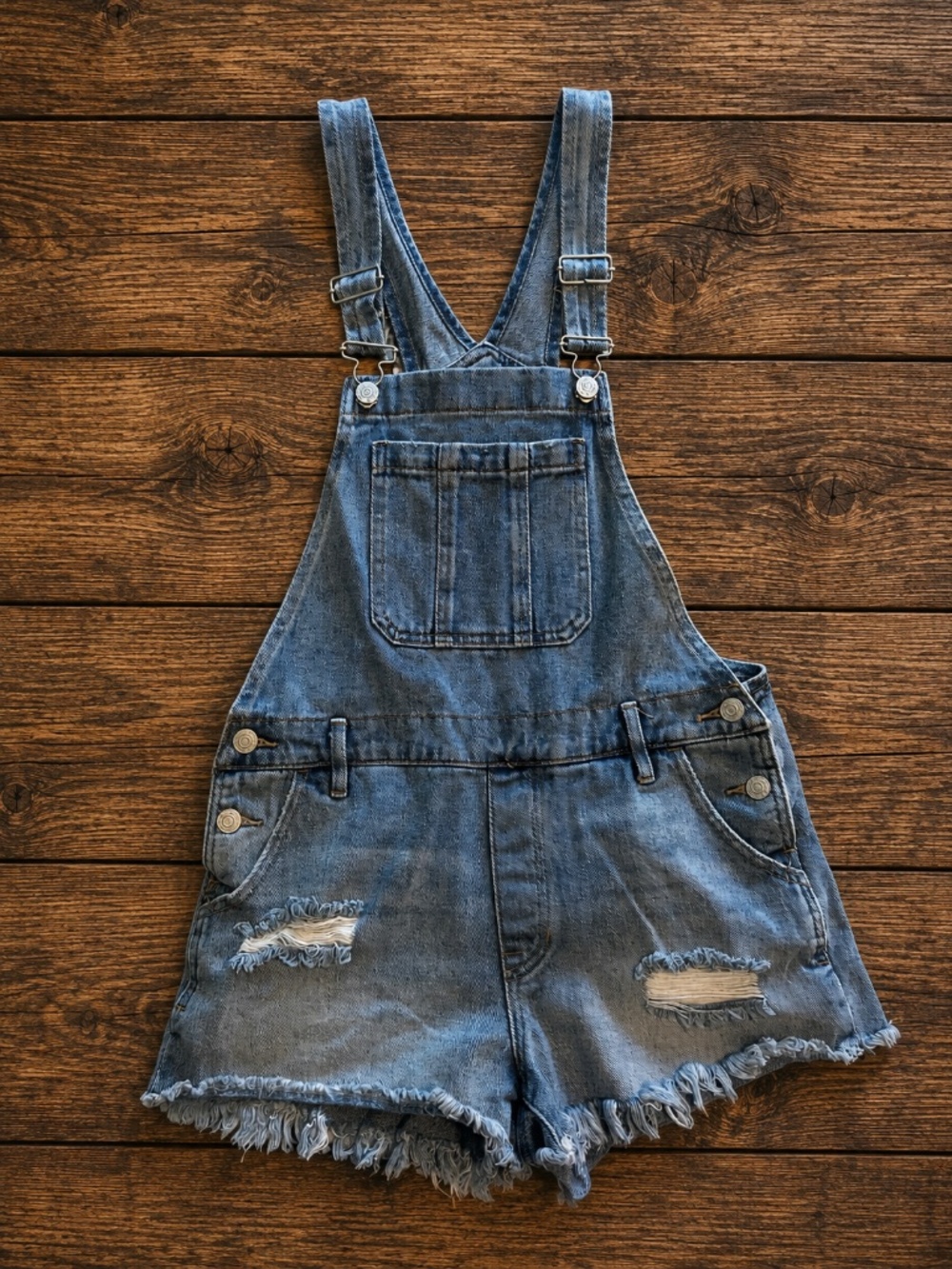 PacSun Distressed Denim Short Overalls Size Small Frayed Hem Festival